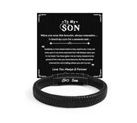 CheersLife 18th Birthday Gifts for Boys | 21st Birthday Gift for Men | Adjustable Black Leather Bracelet for Son from Mum Dad, Mens Bracelet Happy Presents 13 14 15 16 17 19 20 Teenage Boy Son Gifts