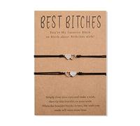 CheersLife 2 Best Bitches Bracelets Best Friend Friendship Long Distance Matching Heart Rationship Bracelet Wish String Funny Jewelry Gift Set for Women Girls Sisters Teen Birthday Party