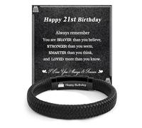 CheersLife 21st Birthday Gifts for Men, Engraved Black Leather Bracelet 21st Birthday Presents for Son Nephew Grandson Brother Boyfriend, Unique 21 Year Old Gifts for Him, Men Bracelet Present for Him