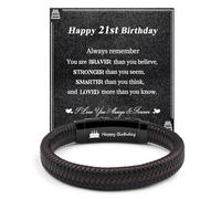 CheersLife 21st Birthday Gifts for Men, Engraved Brown Leather Bracelet 21st Birthday Presents for Son Nephew Grandson Brother Boyfriend, Unique 21 Year Old Gifts for Him, Men Bracelet Present for Him