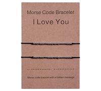 CheersLife 2PCS I Love You Morse Code Bracelets Couples Men Women Boyfriend Girlfriend Matching Relationship Black Rope Beads Bracelet Set Jewellery Gifts for Him and Her