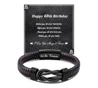 CheersLife 60th Birthday Gift for Boys Men - Personalized Knot Leather Bracelet for Son, Nephew, Brother, Grandson, Dad, Grandfather, Uncle, Boyfriend, Husband