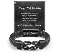 CheersLife 70th Birthday Gifts for Men, Birthday Gifts for Nephew Brother Grandson Dad Grandfather Uncle Boyfriend Husband Man, Knot Leather Personalized Bracelet Birthday Gifts for Him (8.5 inch)