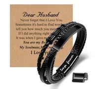CheersLife Anniversary Birthday Gifts for Him Husband from Wife, To My Husband Unique Gifts Tiger Eye Leather Bracelet for Men, Love You Forever Always Linked Together Mens Bracelets Leather Gift