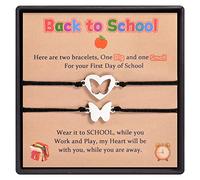 CheersLife Back to School Gifts 2 Pcs Butterfly Bracelet Mommy and Me First Day of School Matching Wish Bracelets Set for Mother Daughter Son Women Teen Girls Boys Jewelry Gifts