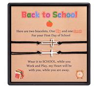 CheersLife Back to School Gifts 2 Pcs Cross Bracelet Mommy and Me First Day of School Matching Wish Bracelets Set for Mother Daughter Son Women Teen Girls Boys Jewelry Gifts