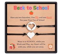 CheersLife Back to School Gifts 2 Pcs Heart Bracelet Mommy and Me First Day of School Matching Wish Bracelets Set for Mother Daughter Son Women Teen Girls Boys Jewelry Gifts