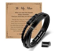 CheersLife Husband Boyfriend Gifts Ideas from Wife Girlfriend,Leather Bracelet for Men To My Man Anniversary Birthday Gifts for Him Love You Forever Always Linked Together Mens Bracelets Leather Gift