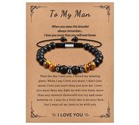 CheersLife Men's Bracelet Gifts for Him: To My Man, Boyfriend, Husband - Adjustable Tiger Eye & Agate Stone Bracelet - Black