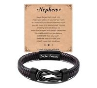 CheersLife Nephew Gifts from Auntie Aunt Uncle Bracelets for Men Hand-Woven Bracelet Engraved Love You Forever Cool Birthday Christmas Back to School Easter Gifts for Nephew to My Nephew Bracelet