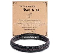 CheersLife New Dad Gifts - Leather Bracelet for Daddy, First Time Daddy Gifts for Husband, Dad to be Present with Baby Footprints Charm Birthday Christmas First Fathers Day Present for Him