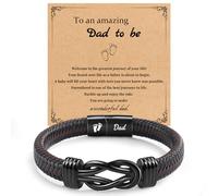 CheersLife New Dad Gifts - Leather Bracelet for Daddy, First Time Daddy Gifts for Husband, Dad to be Present with Baby Footprints Charm Christmas Birthday Present for Him, First Fathers Day