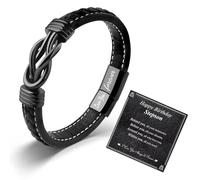 CheersLife Personalized Leather Bracelet for Men - Birthday Gifts for Him & Stepson (16th, 18th, 21st, 30th)