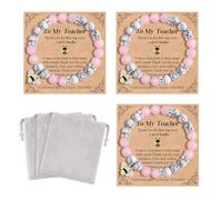 CheersLife Teacher Gifts - 3 Pcs Natural Stone Bracelet Teacher Appreciation Gifts Thank You Graduation Present for Women Professor (Pink White)