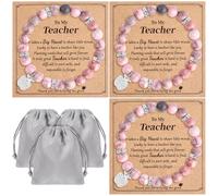 CheersLife Teacher Gifts - 3 Pcs Natural Stone Bracelet Teacher Appreciation Gifts Thank You Graduation Present for Women (Pink) CH-UKB406