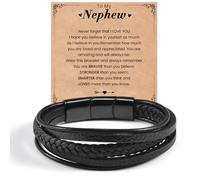 CheersLife To My Nephew Bracelet, Braided Leather Bracelet Gift for Boys - Christmas, Birthday, Back to School, Graduation