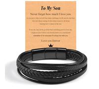 CheersLife To My Son Bracelet, Braided Leather Bracelet for Boys - Mum Dad Christmas Birthday & Graduation Gift