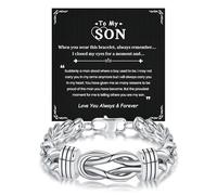 CheersLife To My Son Bracelet,Infinity Knot Love Chain Bracelet for Son Gifts from Mum Dad Christmas Birthday Gift for Boys Cuban Chain Back to School Graduation Gifts