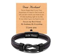 CheersLife Valentines Day Gift for Him Mens Leather Bracelet Anniversary Birthday Gift for Him Husband from Wife, Husband Unique Gifts Knot Bracelet for Men, To My Man Bracelet Love You Forever