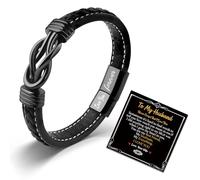 CheersLife Valentines Day Gift for Him - Mens Leather Bracelet Anniversary & Birthday Gift, Husband from Wife, Knot Bracelet for Men, Love You Forever