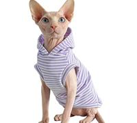 CHEERTAILS Sphynx Cat Clothes for Cats Only,Classic Striped Hairless Sphinx Cat Clothes Hoodie Shirts, Soft Kitten Sweater Pets Apparel Outfits for Devon Rex, Cornish Rex, Peterbald,Purple,L
