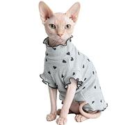 CHEERTAILS Sphynx Cat Clothes for Cats Only, Hearts Design Sphynx Shirt Clothes T-Shirts Sweatshirt with Sleeves, Soft Kitten Sphinx Clothes Pet Apparel Devon Rex,Cornish Rex,Peterbald,Grey,L