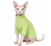 CHEERTAILS Sphynx Cat Clothes for Cats Only, Narrow Striped Sphynx Shirt Clothes T-Shirts Sweatshirt with Sleeves, Soft Kitten Sphinx Clothes Pet Apparel Devon Rex,Cornish Rex,Peterbald,Green,S