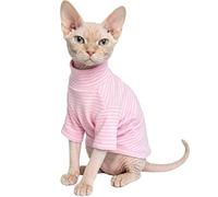CHEERTAILS Sphynx Cat Clothes for Cats Only, Narrow Striped Sphynx Shirt Clothes T-Shirts Sweatshirt with Sleeves, Soft Kitten Sphinx Clothes Pet Apparel Devon Rex,Cornish Rex,Peterbald,Pink,XL