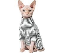 CHEERTAILS Sphynx Cat Clothes Shirts for Hairless Cat,Classic Striped Kitten Apparel Clothes for Cats Only,Soft Sphinx T-Shirts Sweatshirt with Sleeves for Cornish Rex, Devon Rex,Black,XL