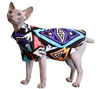 CHEERTAILS Sphynx Cat Clothes Shirts for Hairless Cat,Graphics Printed Kitten Apparel Clothes for Cats Only,Soft Sphinx T-Shirts Sweatshirt with Sleeves for Cornish Rex, Devon Rex,Geo Pop,L