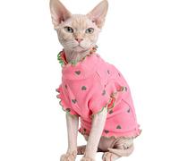 CHEERTAILS Sphynx Cat Clothes Shirts for Hairless Cat,Hearts Design Kitten Apparel Clothes for Cats Only,Soft Sphinx T-Shirts Sweatshirt with Sleeves for Cornish Rex, Devon Rex,Pink,XL