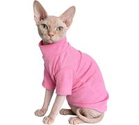 CHEERTAILS Sphynx Cats Clothes Hairless Cats Shirt Turtleneck Sphynx Clothes Kitten Sweater T-Shirts with Sleeves Pet Pajamas for Cornish Rex Devon Rex Peterbald,Pink,XL