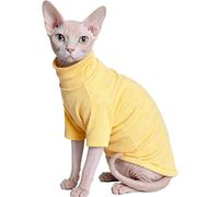 CHEERTAILS Sphynx Cats Clothes Hairless Cats Shirt Turtleneck Sphynx Clothes Kitten Sweater T-Shirts with Sleeves Pet Pajamas for Cornish Rex Devon Rex Peterbald,Mustard Yellow,XL