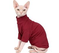 CHEERTAILS Sphynx Cats Clothes Hairless Cats Shirt Turtleneck Sphynx Clothes Kitten Sweater T-Shirts with Sleeves Pet Pajamas for Cornish Rex Devon Rex Peterbald,Wine,XL