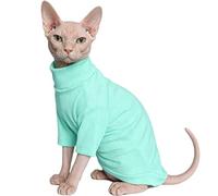 CHEERTAILS Sphynx Cats Clothes Hairless Cats Shirt Turtleneck Sphynx Clothes Kitten Sweater T-Shirts with Sleeves Pet Pajamas for Cornish Rex Devon Rex Peterbald,Mint Green,XL
