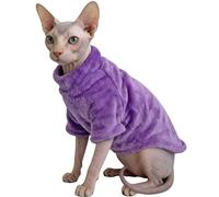 CHEERTAILS Turtleneck Sphynx Cat Clothes for Cats Only, Fleece Sphynx Hairless Cat Clothes Sweaters, Sphinx Kitten Winter Coat Outfits Apparel Costume for Cornish Rex and Devon Rex, Purple,L