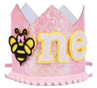 Cheerupp 1st Bee Birthday Hat for Girls, 1st Birthday Crown Hat for Bumble Honey Bee Themed First Birthday Party Decorations Supplies