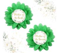Cheerupp 2 Pcs Greenery Mother of the Bride and Groom Tinplate Badge Pins, Green Bridal Shower Button Pins Gifts for Moms, Wedding Buttons for Bachelorette Engagement Announcement Party Decor