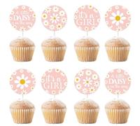 Cheerupp 24 Pcs A Little Daisy is On The Way Cupcake Toppers, Floral Cupcake Insert Decor, Spring Wildflower Theme Cupcake Picks for Baby Shower Gender Reveal Party Supplies