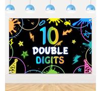 Cheerupp 3 x 5 Ft Double Digits 10th Birthday Backdrop, Peace Out Single Digits I'm 10 Banner, Graffiti Photo Booth Background Banner for Ten Years Old Party Decor