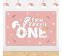 Cheerupp 3 x 5 Ft Pink Some Bunny is One Birthday Backdrop for Girl, Rabbit Carrot Party Photography Background Decor, Pink Photo Booth Background Banner for 1st Birthday Party Decoration