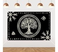 Cheerupp 3 x 5 Ft Viking Tree of Life Theme Backdrop, Mythology Vegvisir Celtic Runes Photography Background, Scandinavian Pagan Photo Booth Background Banner Gifts for Birthday Home Party Decoration