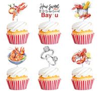 Cheerupp 36 Pcs How Sweet It's to Be Loved Bayou Cupcake Toppers, Crawfish Boil Cupcake Insert Decoration, Lobster Crayfish Food Theme Cupcake Picks for Bridal Shower Bachelorette Wedding Party Decor