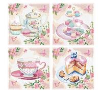 Cheerupp 4 Pcs Floral Tea Party Diamond Art Kits, Garden Teapot DIY Creative Diamond Art Sticker Craft by Number for Adults Beginner, Full Round Drill Gem for Home Wall Decor