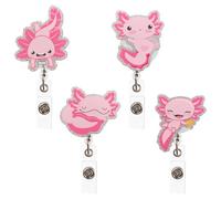 Cheerupp 4 Pcs Girly Axolotl Glitter Badge Reel with Swivel Alligator Clip and Retractable Cord, Cute Animal Acrylic ID Tag Card Holder Clip Accessories for Teachers, Nurse Doctors Office Workers