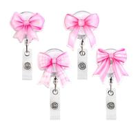 Cheerupp 4 Pcs Pink Bow Theme Badge Reel with Swivel Alligator Clip and Retractable Cord, Gingham Bow Acrylic ID Tag Card Holder Clip Accessories for Teachers, Nurse Doctors Office Workers