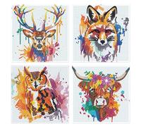Cheerupp 4 Pcs Watercolor Printed Animal Diamond Art Kits, Colorful Animal DIY Creative Diamond Art Sticker Craft by Number for Adults Beginner, Full Round Drill Gem for Home Wall Decor
