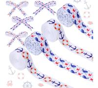 Cheerupp 4 Rolls Nautical Ocean Theme Ribbons, 20 Yards Craft Ribbons for Wreath Hair Bow Wrapping Gifts Packing, Anchor Grosgrain Gender Reveal Birthday Wedding Party Home Accessory Decor
