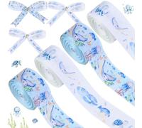 Cheerupp 4 Rolls Retro Ocean Theme Ribbons, 20 Yards Craft Ribbons for Wreath Hair Bow Wrapping Gifts Packing, Under the Sea Grosgrain Ribbons Birthday Wedding Gender Reveal Party Home Accessory Decor