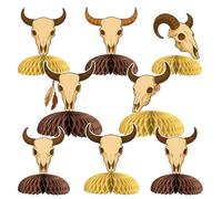 Cheerupp 8 Pcs Bull Skull Honeycomb Centerpieces Decorations, Wild West Table Toppers Decor, Rodeo Cattle Bone 3D Table Signs for Baby Shower Birthday Party Supplies